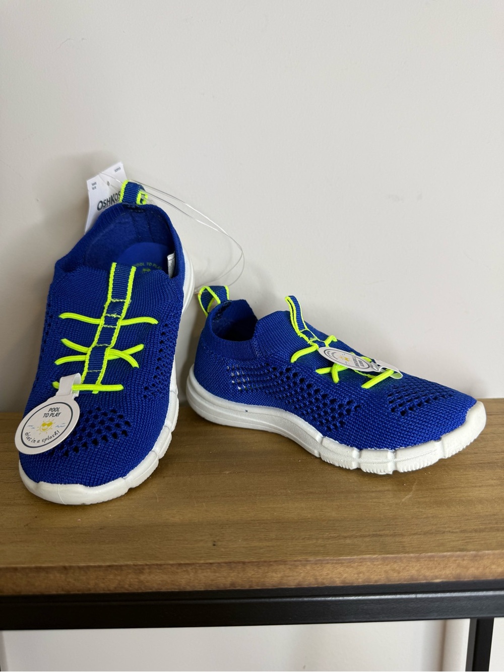 OshKosh B'gosh Royal Blue Slip-On Knit Sneakers with Neon Lime Laces